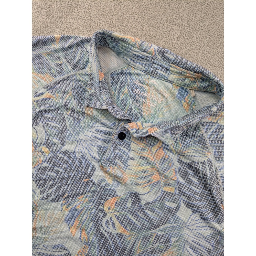 Tommy Bahama IslandZone Mens XL Blue Tropical Palm Leaf UPF 30 Polo Shirt